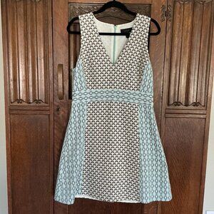 J Crew dress, Size 10, Jacquard - cream, blue and black
